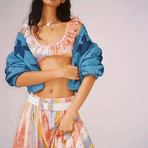 Free People As it Was Set, Crop Top/Midi Skirt Boho Set, Oaks Multi, Size Large - Picture 1 of 15